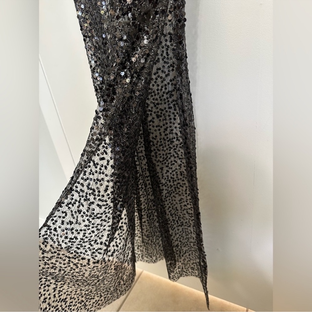 NWT Lulu’s Enticing Mindset Black Sheer Mesh Sequin Lace-Up Maxi Dress - Medium - Picture 12 of 14